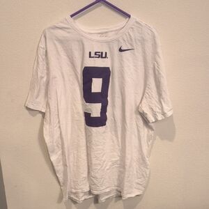 Nike LSU Joe Burrow White Jersey Tee with Purple Number 9